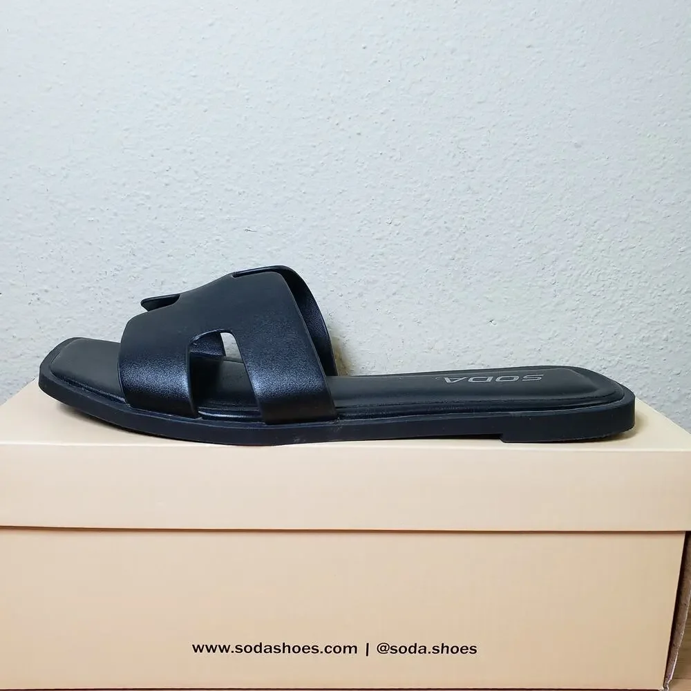 Soda Women's 8.5 H Cutout Slide Sandal Black Minimalist‎ Old Money Aesthetic NEW